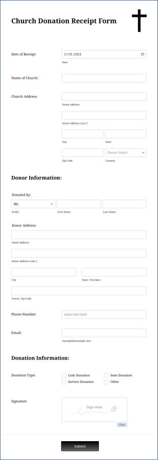 Church Donation Receipt Form Template