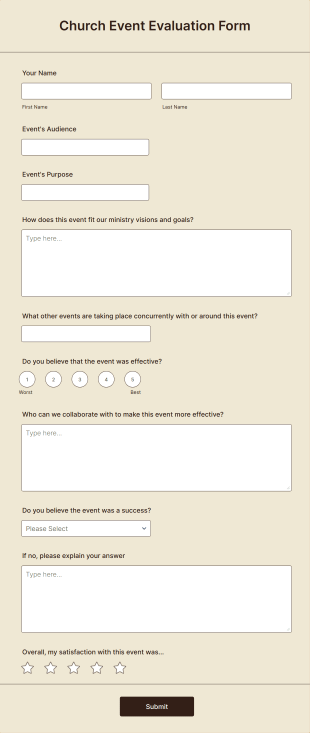 Church Event Evaluation Form Template