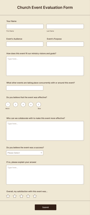 presentation of a survey Church Event Evaluation Form Template