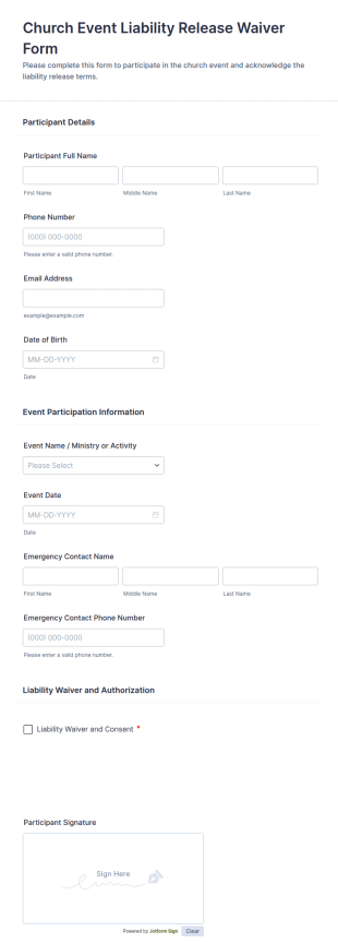 Church Event Liability Release Waiver Form Template
