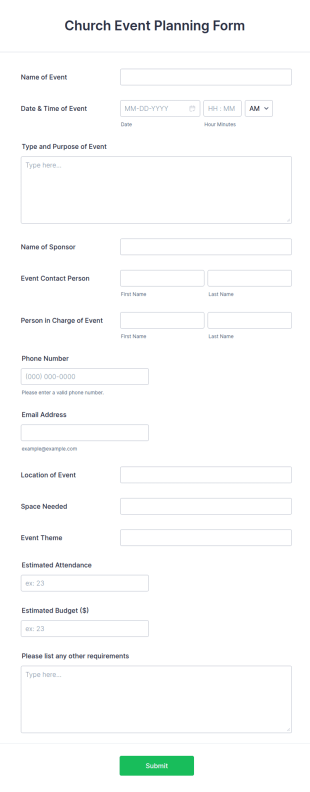 Church Event Planning Form Template
