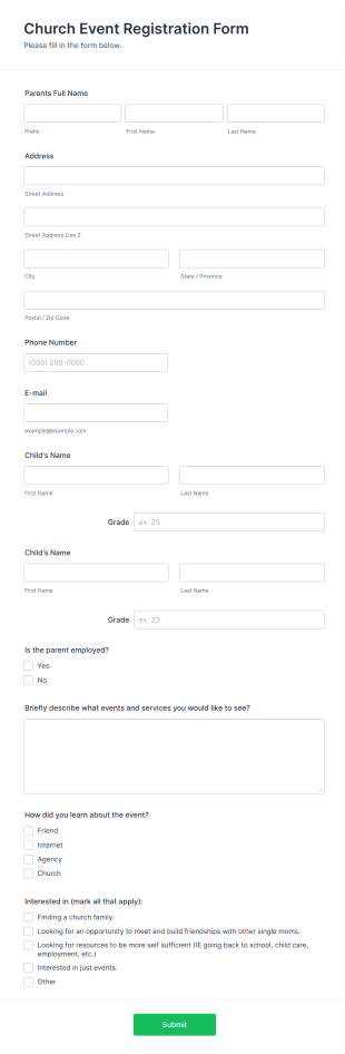 Church Event Registration Form Template