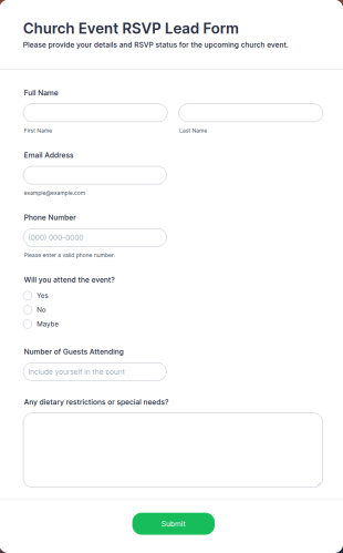 Church Event RSVP Lead Form Template