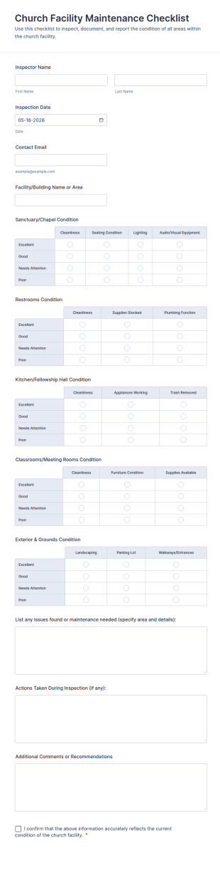 Church Facility Maintenance Checklist Form Template