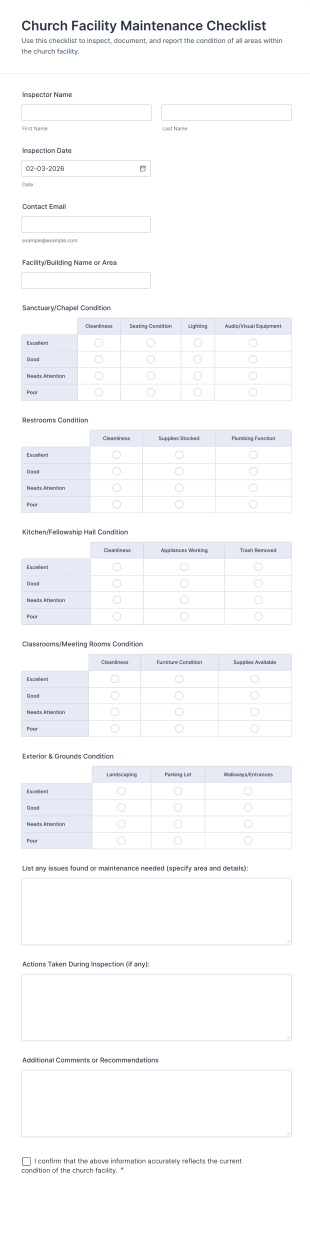 Church Facility Maintenance Checklist Form Template