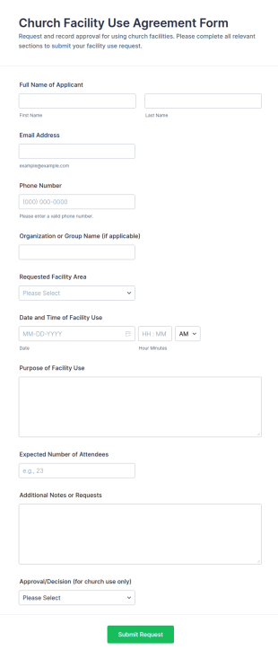 Church Facility Use Agreement Form Template