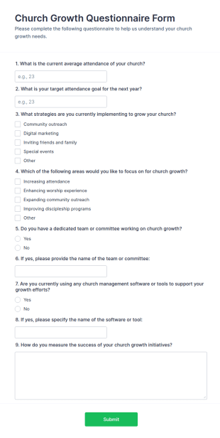 Church Growth Questionnaire Form Template