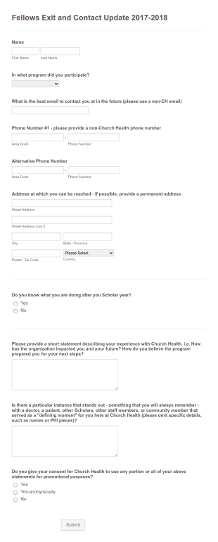 Fellow Program Alumni Contact Update Form Template