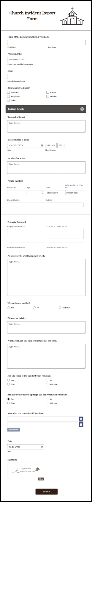 Church Incident Report Form Template