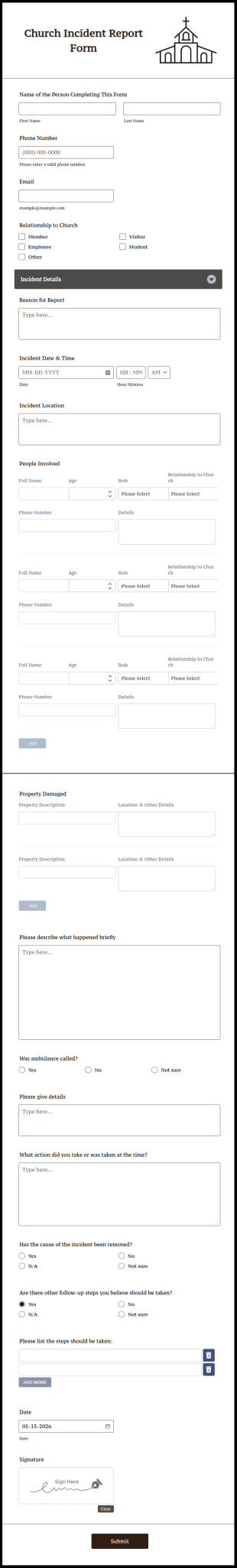 Church Incident Report Form Template