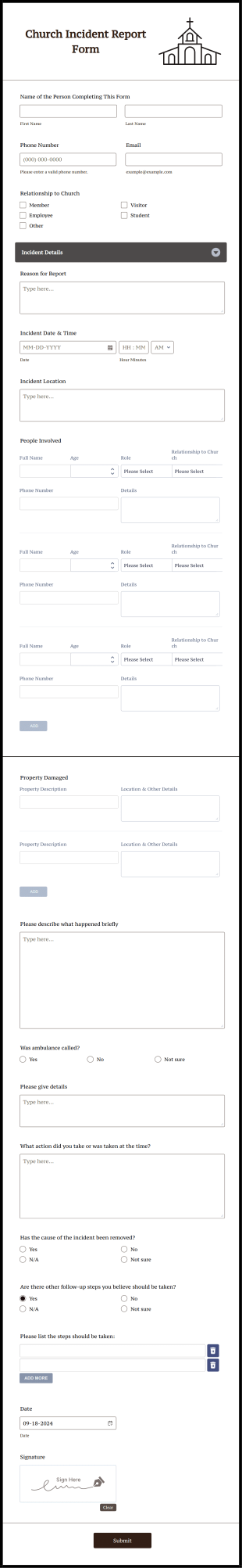 Church Incident Report Form Template
