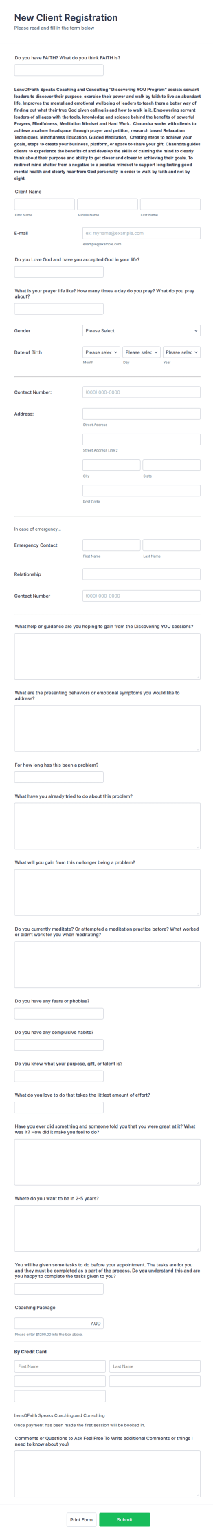 Church Intake Form Template