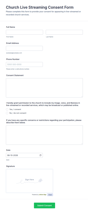 Church Live Streaming Consent Form Template