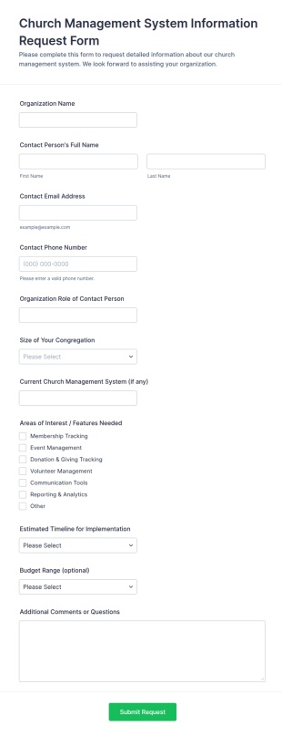 Church Management System Information Request Form Template