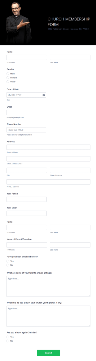 Church Membership Form Template