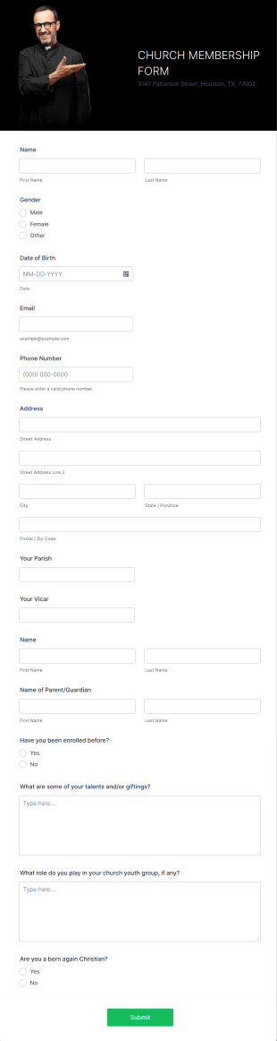 Church Membership Form Template