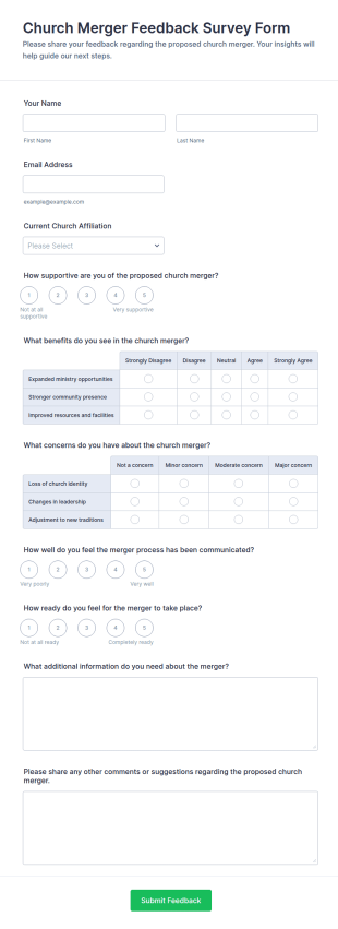 Church Merger Feedback Survey Form Template