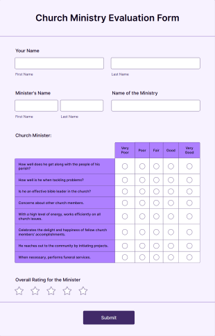 Church Ministry Evaluation Form Template