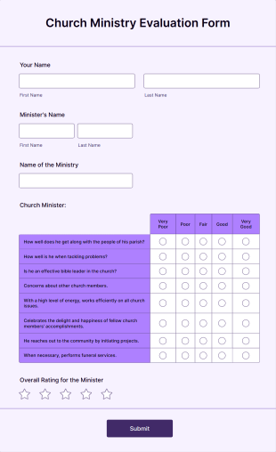 Church Ministry Evaluation Form Template