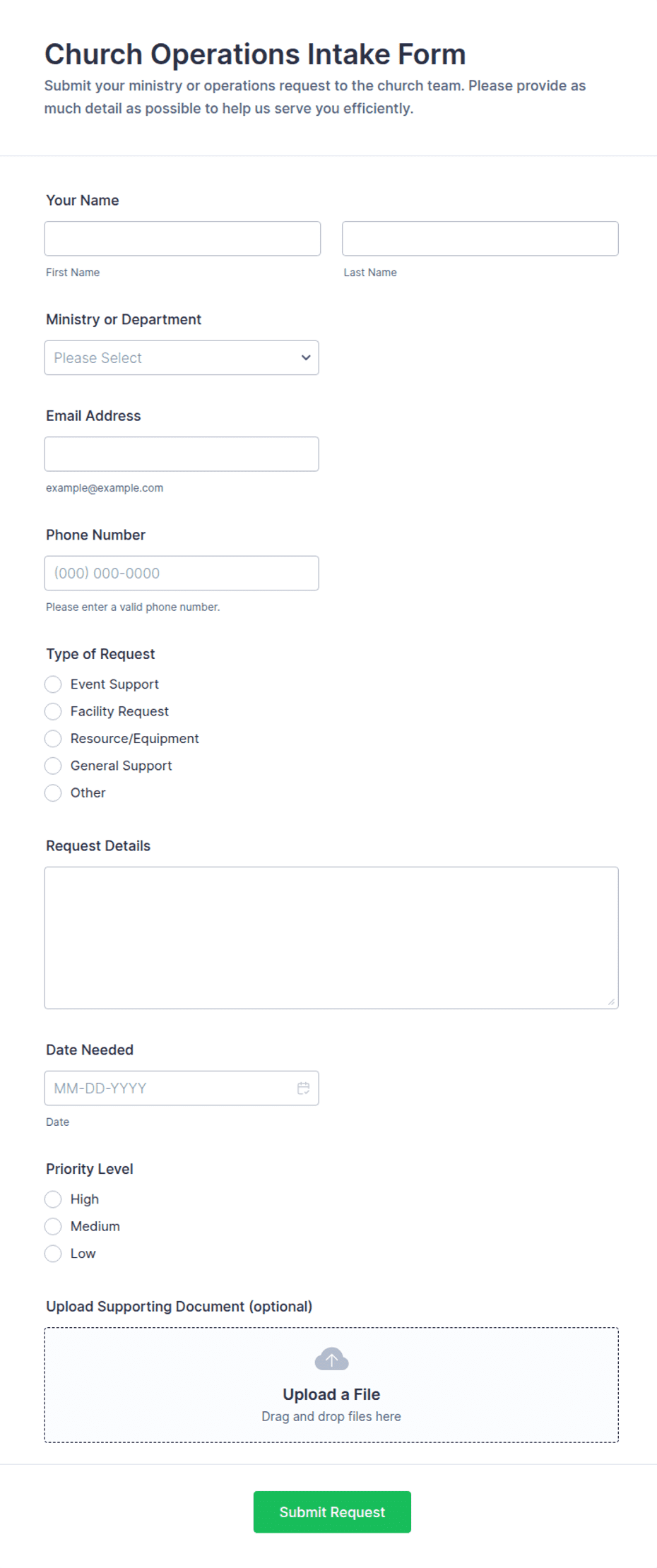 Church Operations Intake Form Template | Jotform