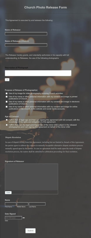 Church Photo Release Form Template