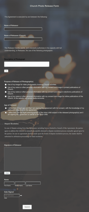 Church Photo Release Form Template