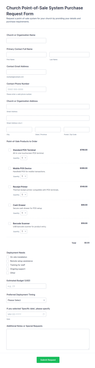 Church Point Of Sale System Purchase Request Form Template