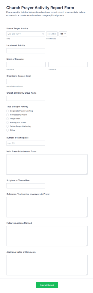 Church Prayer Activity Report Form Template