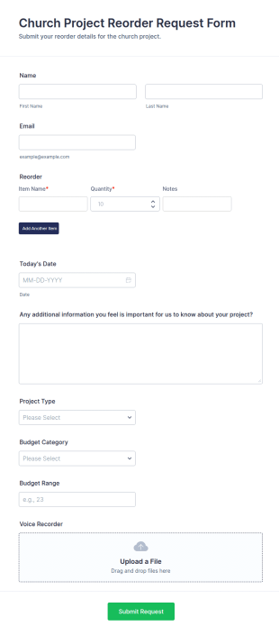 Church Project Reorder Request Form Template