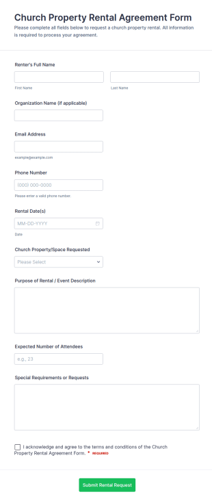 Church Property Rental Agreement Form Template