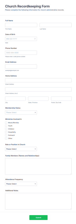 Church Recordkeeping Form Template