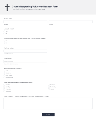 Church Reopening Volunteer Request Form Template