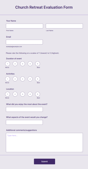 Church Retreat Evaluation Form Template