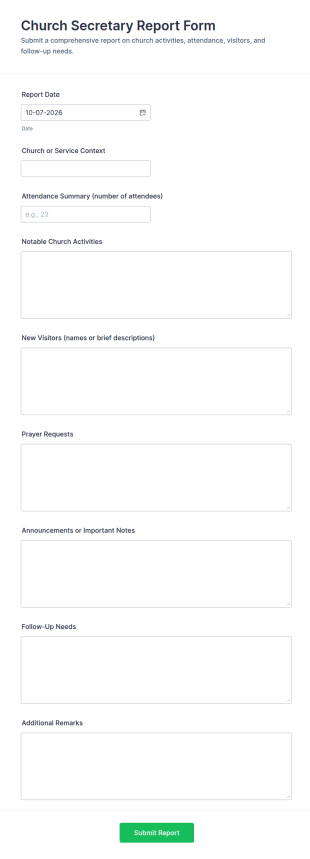 Church Secretary Report Form Template