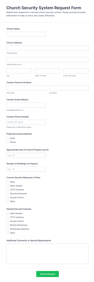 Church Security System Request Form Template