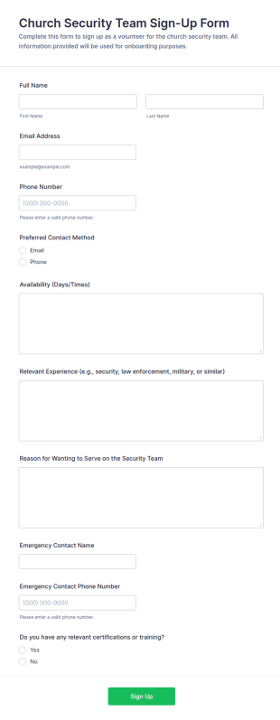 Church Security Team Sign Up Form Template