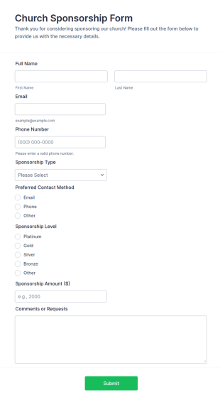 Church Sponsorship Form Template