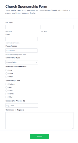 Church Sponsorship Form Template