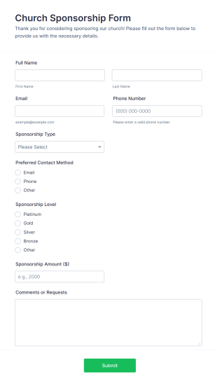 Church Sponsorship Form Template