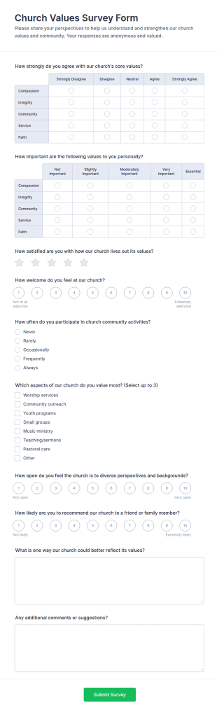 Church Values Survey Form Template