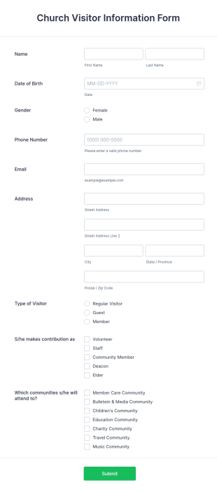 Church Visitor Information Form Template