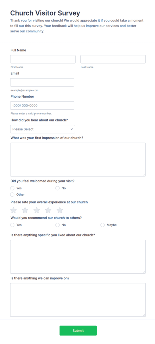 Church Visitor Survey Form Template
