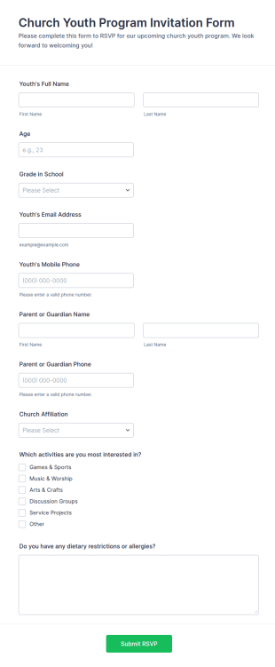 Church Youth Program Invitation Form Template