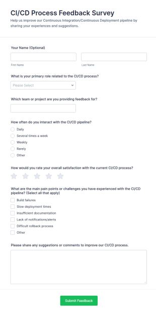 CI/CD Process Feedback Survey Form Template
