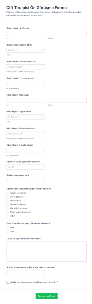 Çift Terapisi Ön Görüşme Form Şablonu