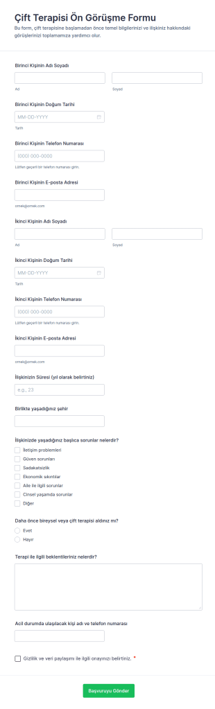 Çift Terapisi Ön Görüşme Form Şablonu