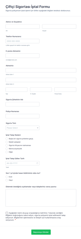 Çiftçi Sigortası İptal Form Template