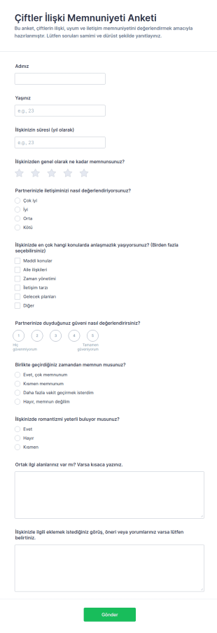 Çiftler Anketi Form Şablonu