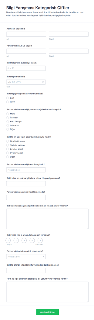 Çiftler Anketi Form Şablonu