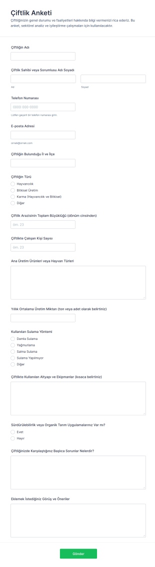 Çiftlik Anketi Form Şablonu